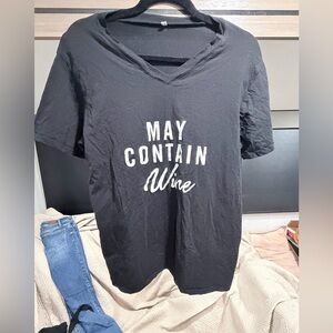 Black Graphic Tee with 'May Contain Wine' Print